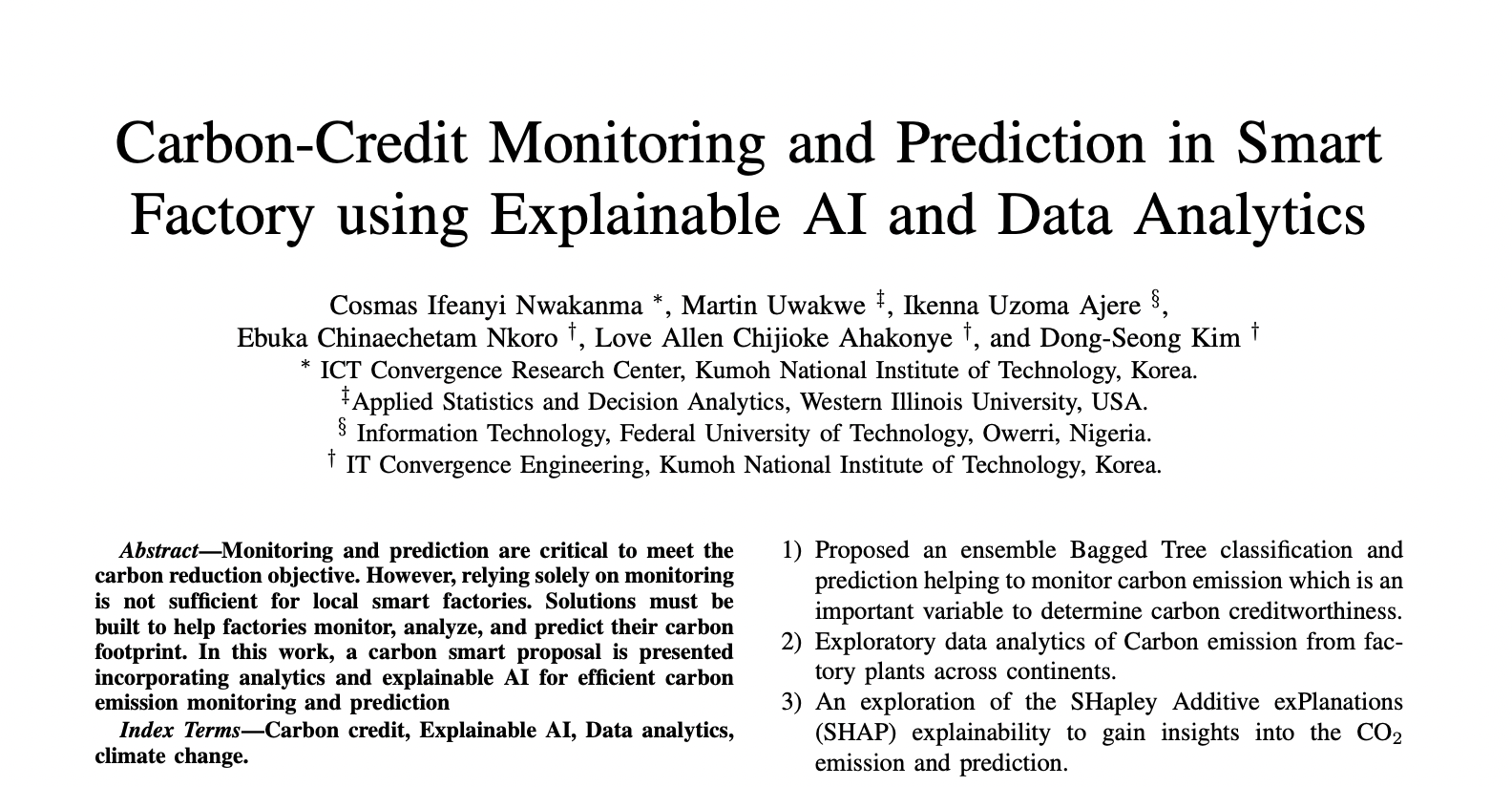 Carbon-Credit Monitoring and Prediction in Smart Factory using Explainable AI and Data Analytics